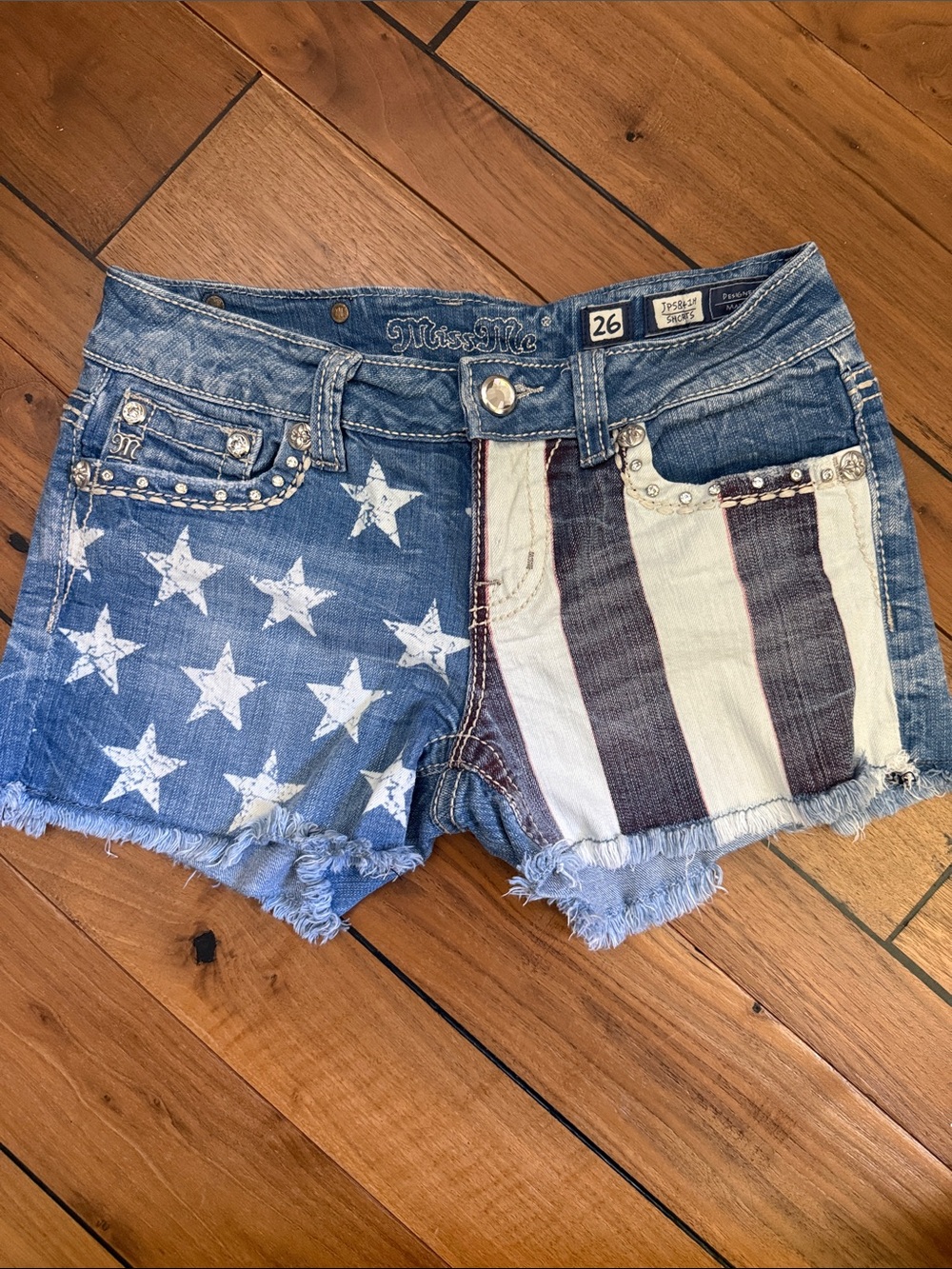 Miss Me Stars & Stripes Distressed Denim Cutoff Shorts -  Sz 26